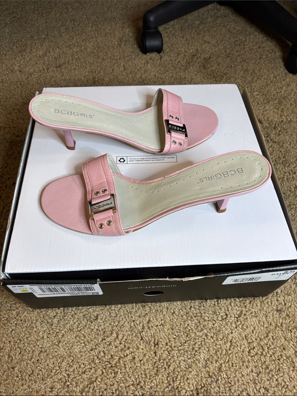BCBGirls Pink Slide Mules with Silver Buckle - Picture 2 of 4